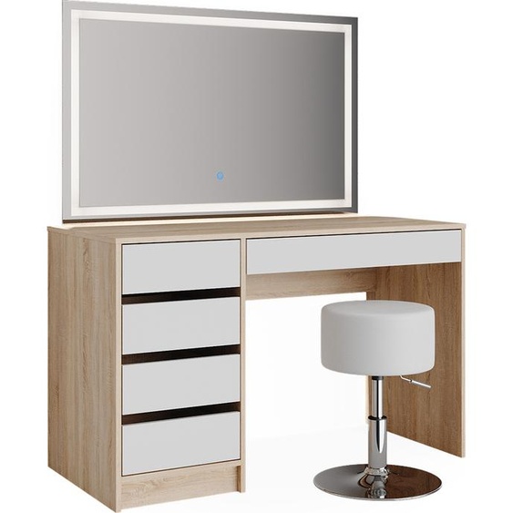 Vicco Coiffeuse Sherry, 120cm avec miroir LED et tabouret, Blanc/Sonoma