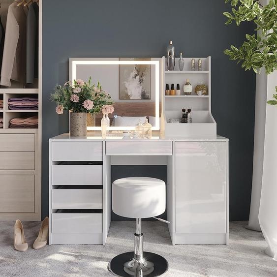 Coiffeuse Vicco Sherry blanc/blanc brillant 128.2cm 4 parties, Model 57646