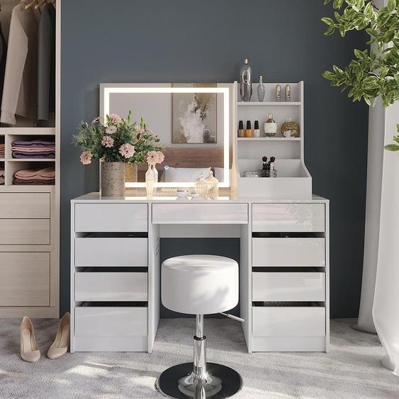 Vicco Coiffeuse Sherry, 128.2cm 4 parties, blanc/blanc brillant