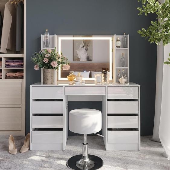 Vicco Coiffeuse Sherry, 128.2cm 5 parties, blanc/blanc brillant