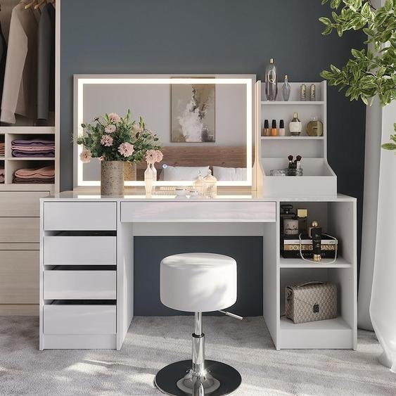 Vicco Coiffeuse Sherry, 158.2cm 4 parties, blanc/blanc brillant