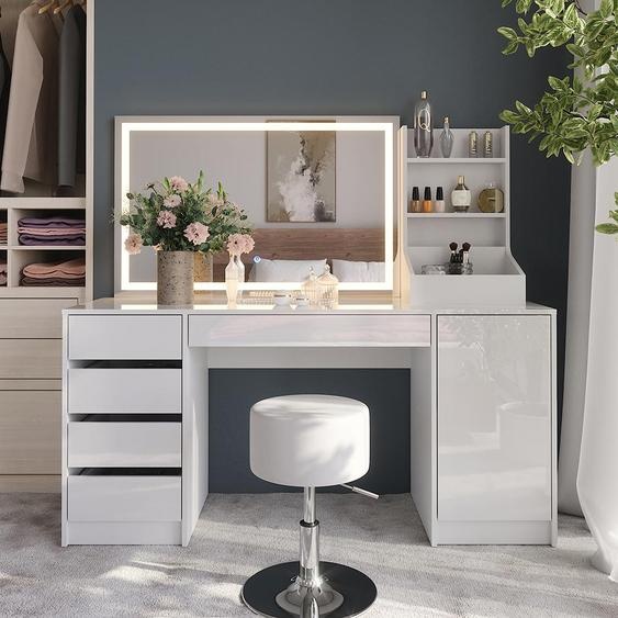 Vicco Coiffeuse Sherry, 158.2cm 4 parties, blanc/blanc brillant