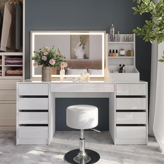 Vicco Coiffeuse Sherry, 158.2cm 4 parties, blanc/blanc brillant