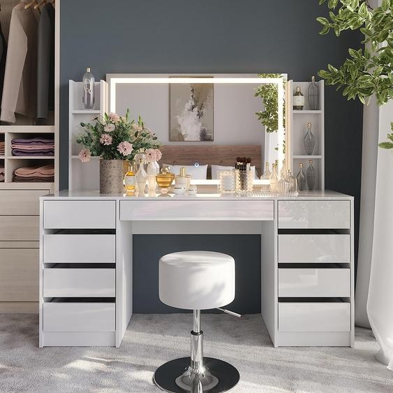 Vicco Coiffeuse Sherry, 158.2cm 5 parties, blanc/blanc brillant