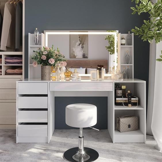 Vicco Coiffeuse Sherry, 158.2cm 5 parties, blanc/blanc brillant