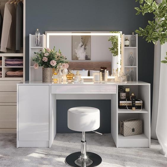 Vicco Coiffeuse Sherry, 158.2cm 5 parties, blanc/blanc brillant