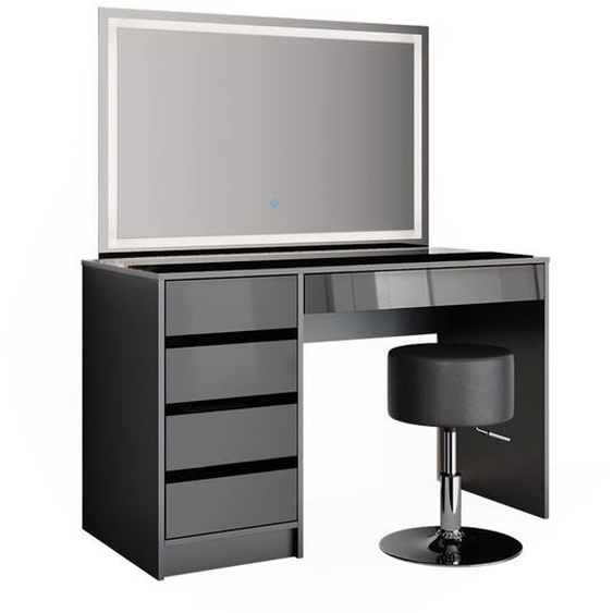 Vicco coiffeuse Sherry, Anthracite Haute brillance, 120 cm avec miroir LED et tabouret