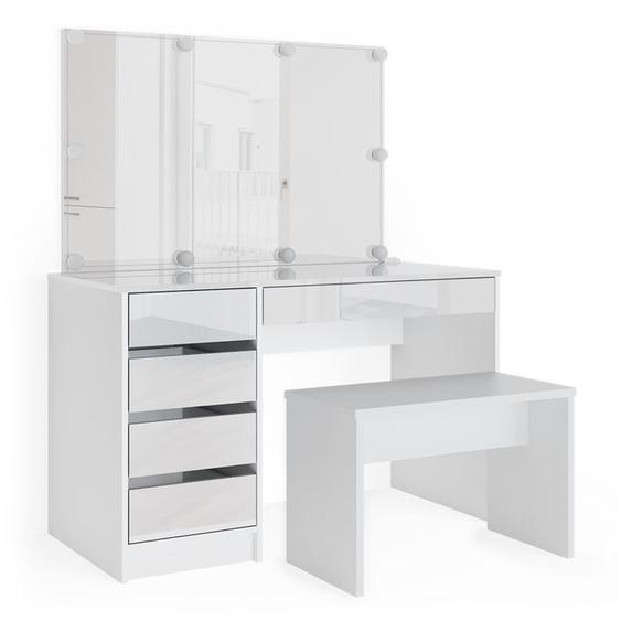 Vicco coiffeuse Sherry, Blanc Haute brillance, 120 cm avec éclairage LED et banc