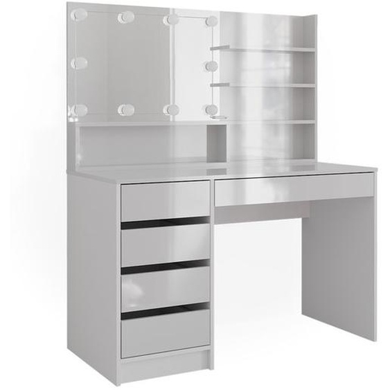 Vicco coiffeuse Sherry, Blanc Haute brillance, 120 cm avec éclairage LED, et étagère miroir