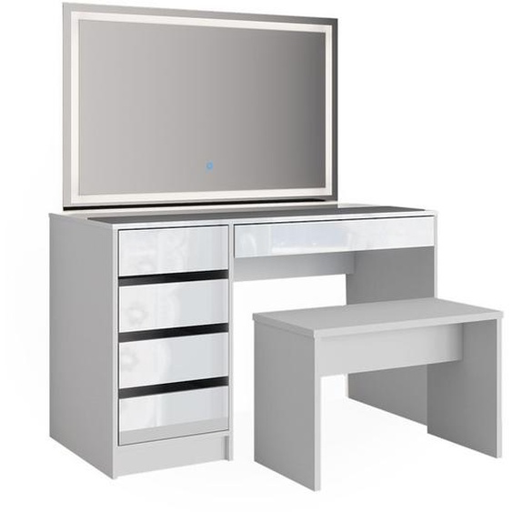 Vicco coiffeuse Sherry, Blanc Haute brillance, 120 cm avec miroir LED et banc