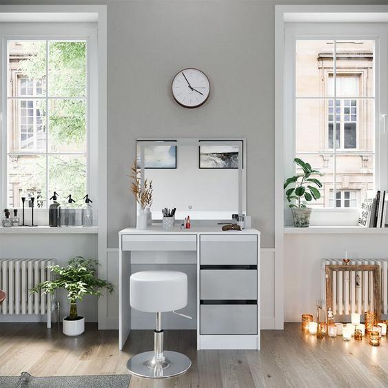 Vicco coiffeuse Sherry, Blanc Haute brillance, 90 cm avec miroir LED et tabouret