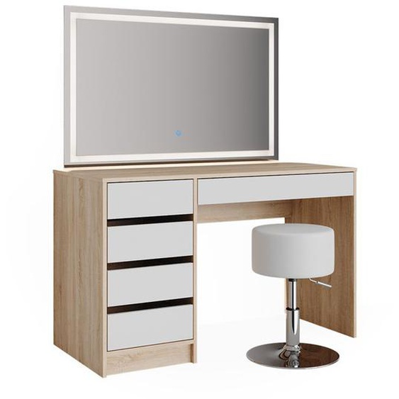 Vicco coiffeuse Sherry, Blanc/Sonoma, 120 cm avec miroir LED et tabouret
