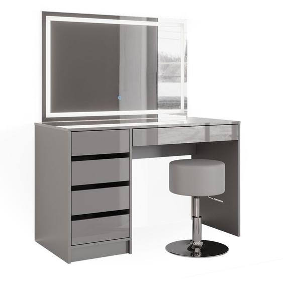 Vicco coiffeuse Sherry, Gris Haute brillance, 120 cm avec miroir LED et tabouret