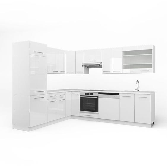 Cuisine en angle Fame-Line, 227 x 287 cm , PT Marbre, blanc brillant/blanc, Vicco