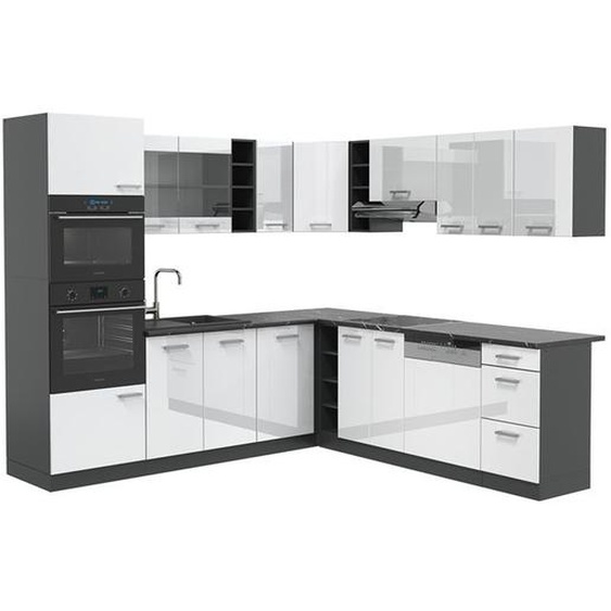 Cuisine en angle R-Line, 237 x 247 cm , PT Anthracite, Blanc brillant/Anthracite, Vicco