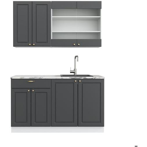 Cuisine Fame-Line, 140 cm sans plan de travail, Anthracite-or/blanc, Vicco