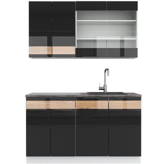 Cuisine Fame-Line, 140 cm, Chêne noir brillant/blanc, Vicco