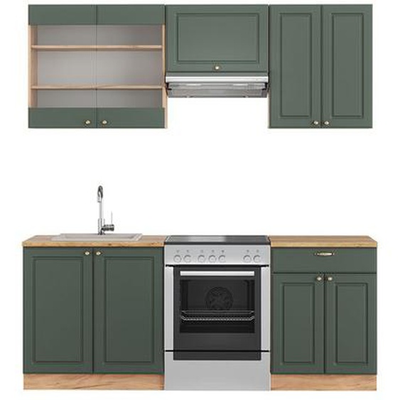 Cuisine Fame-Line, 200 cm sans plan de travail, Chêne vert et or/chêne doré, Vicco