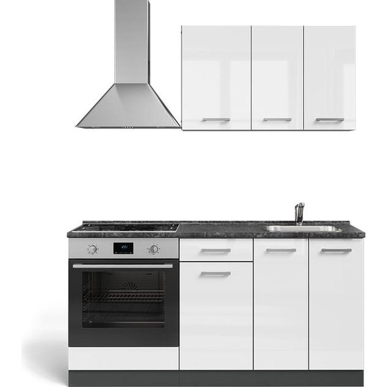 Vicco Cuisine R-Line, 160cm avec meuble four encastrable sans PT, Blanc brillant/Anthracite