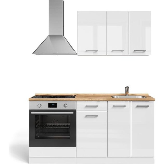 Vicco Cuisine R-Line, 160cm avec meuble four encastrable sans PT, blanc brillant/blanc
