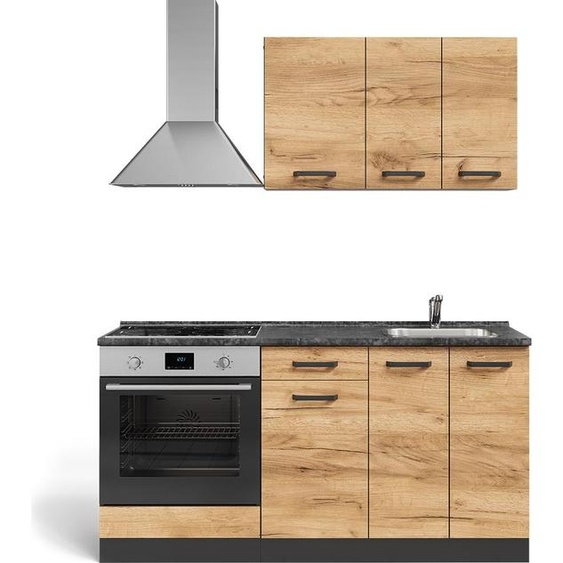 Vicco Cuisine R-Line, 160cm avec meuble four encastrable sans PT, Chêne doré/anthracite