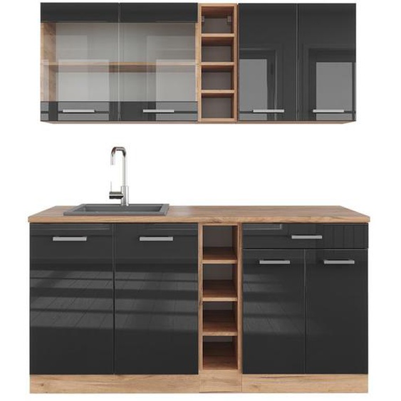 Cuisine R-Line, 160 cm sans plan de travail, Anthracite brillant/Chêne doré, Vicco