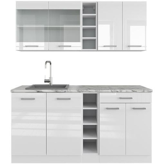 Cuisine R-Line, 160 cm , PT Marbre, blanc brillant/blanc, Vicco
