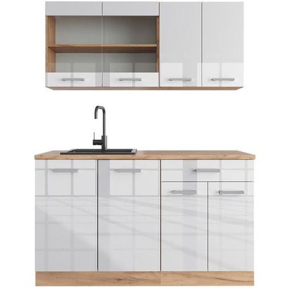 Cuisine R-Line, 140 cm sans plan de travail, Blanc brillant/Chêne doré, Vicco