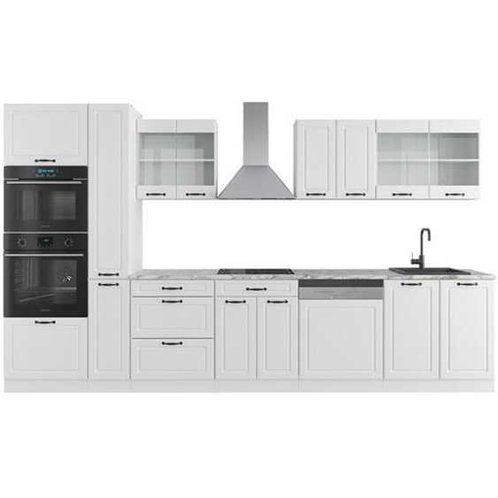 Ligne de cuisine R-Line, 350 cm avec armoire haute, PT Chêne, Blanc campagne/blanc, Vicco