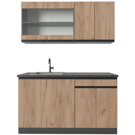 Cuisine R-Line, 140 cm J-Shape, Chêne doré/anthracite, Vicco