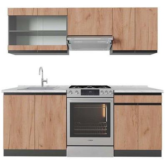 Vicco cuisine R-Line, Chêne doré/anthracite, 200 cm , PT Marbre