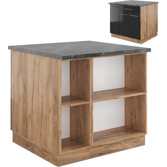 Vicco Îlot de cuisine Fame-Line, 90 cm avec tiroir, sans plan de travail, Anthracite brillant/Chêne doré