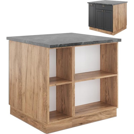 Vicco Îlot de cuisine Fame-Line, 90 cm avec tiroir, sans plan de travail, Anthracite Campagne/Chêne doré