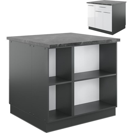 Vicco Îlot de cuisine Fame-Line, 90 cm avec tiroir, sans plan de travail, Blanc brillant/Anthracite