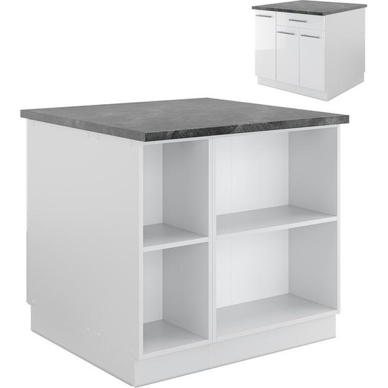 Vicco Îlot de cuisine Fame-Line, 90 cm avec tiroir, sans plan de travail, blanc brillant/blanc