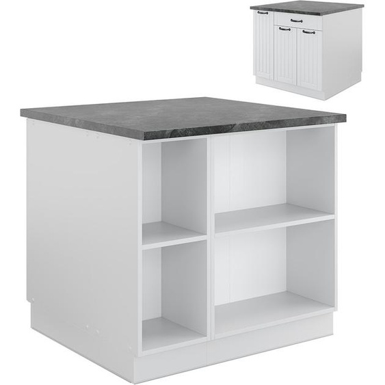 Vicco Îlot de cuisine Fame-Line, 90 cm avec tiroir, sans plan de travail, Blanc campagne/blanc