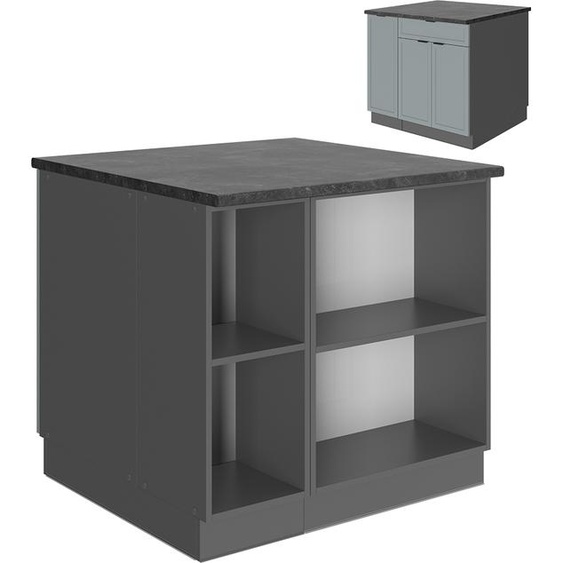 Vicco Îlot de cuisine Fame-Line, 90 cm avec tiroir, sans plan de travail, Bleu clair-gris/Anthracite