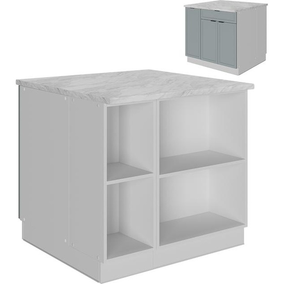 Vicco Îlot de cuisine Fame-Line, 90 cm avec tiroir, sans plan de travail, Bleu clair-gris/Blanc