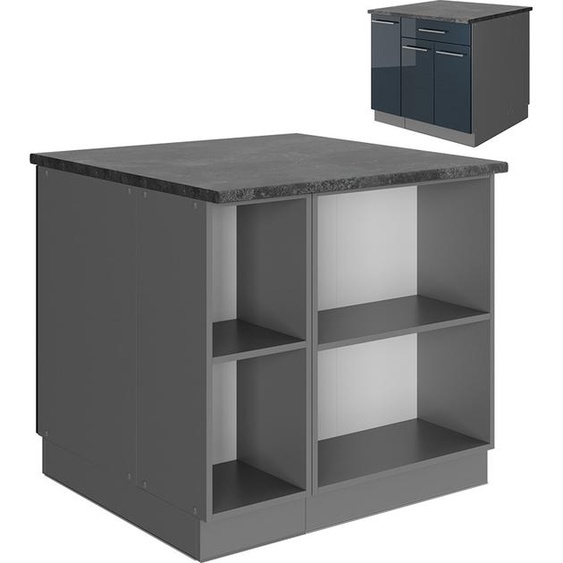 Vicco Îlot de cuisine Fame-Line, 90 cm avec tiroir, sans plan de travail, Bleu foncé brillant/Anthracite