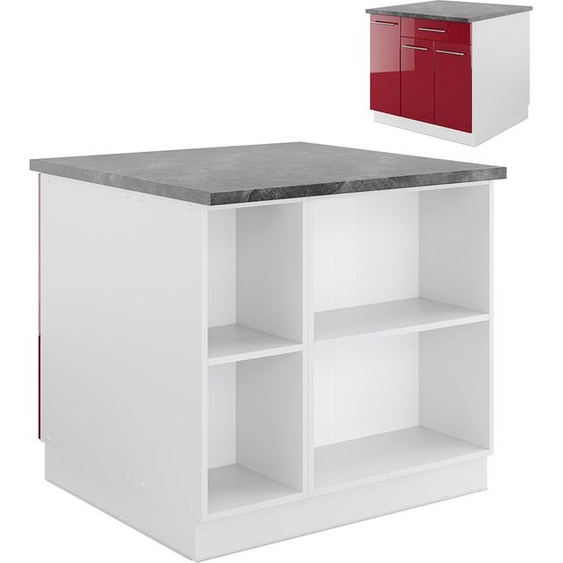 Vicco Îlot de cuisine Fame-Line, 90 cm avec tiroir, sans plan de travail, Bordeaux haute brillance/blanc