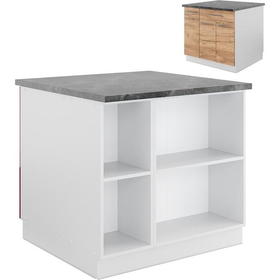 Vicco Îlot de cuisine Fame-Line, 90 cm avec tiroir, sans plan de travail, Chêne doré/blanc/Blanc