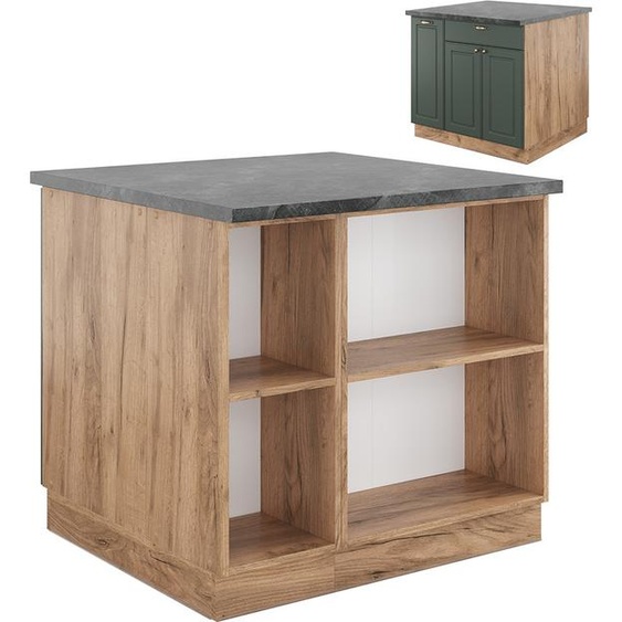 Vicco Îlot de cuisine Fame-Line, 90 cm avec tiroir, sans plan de travail, Chêne vert et or/chêne doré