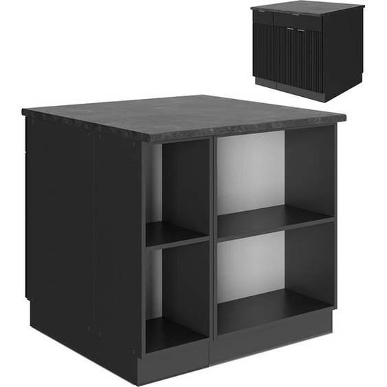 Vicco Îlot de cuisine Fame-Line, 90 cm avec tiroir, sans plan de travail, Noir rayé/Anthracite