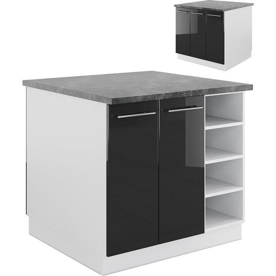 Vicco Îlot de cuisine Fame-Line, 90 cm sans plan de travail, Anthracite brillant/blanc