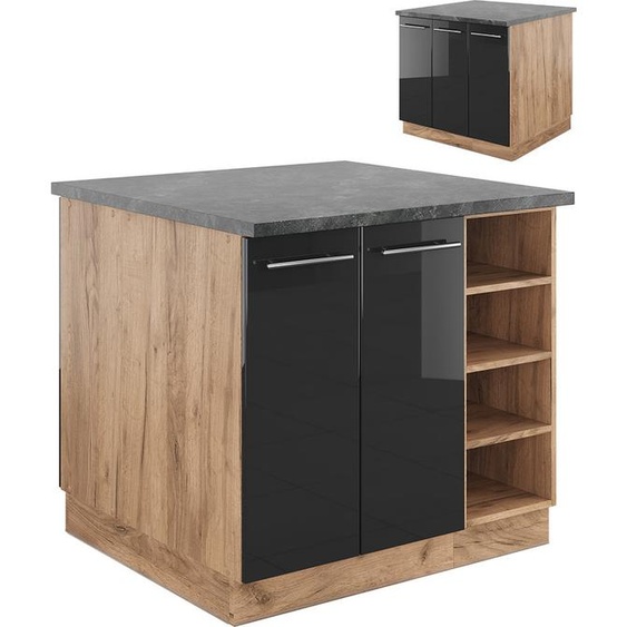 Vicco Îlot de cuisine Fame-Line, 90 cm sans plan de travail, Anthracite brillant/Chêne doré