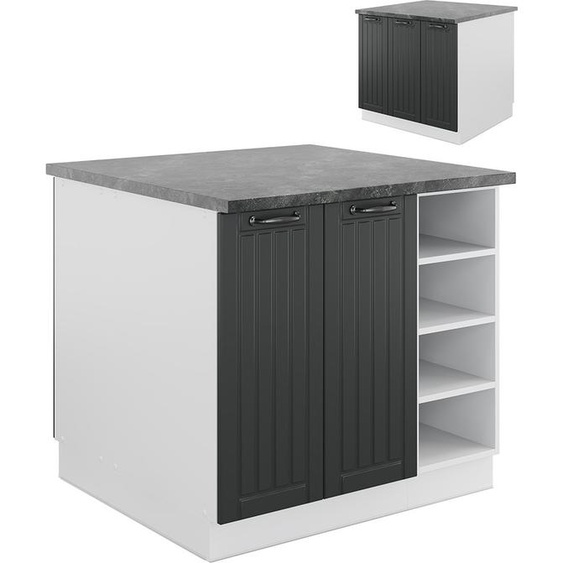 Vicco Îlot de cuisine Fame-Line, 90 cm sans plan de travail, Anthracite maison de campagne/blanc