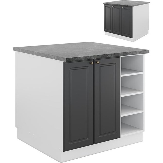 Îlot de cuisine Vicco Fame-Line Anthracite-or/blanc 90cm sans PT, Model 38728