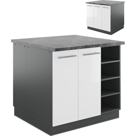 Vicco Îlot de cuisine Fame-Line, 90 cm sans plan de travail, Blanc brillant/Anthracite