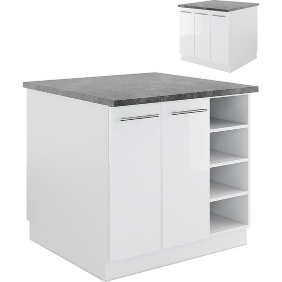 Vicco Îlot de cuisine Fame-Line, 90 cm sans plan de travail, blanc brillant/blanc