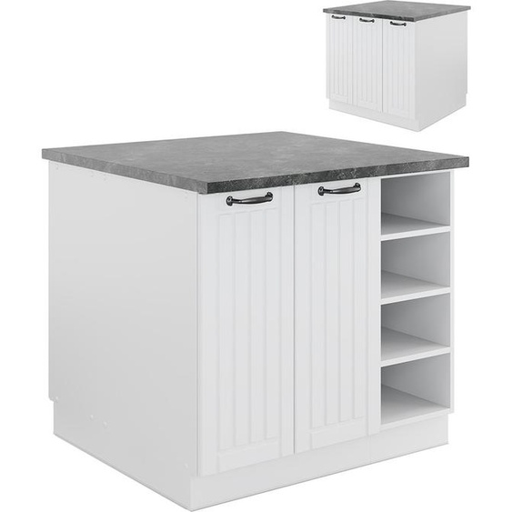 Vicco Îlot de cuisine Fame-Line, 90 cm sans plan de travail, Blanc campagne/blanc
